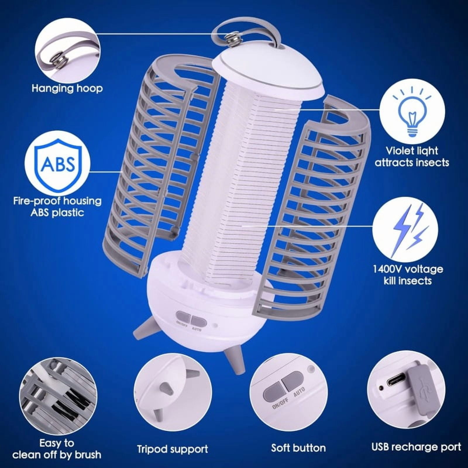 Cordless Bug Zapper Outdoor Rechargeable 2 in 1 Wireless Mosquito Killer Lamp Bug Zapper Electric Trap Ideal Fly Zapper Indoor for Patio, Home, Backyard, Yard, Garden, Campsite (white)