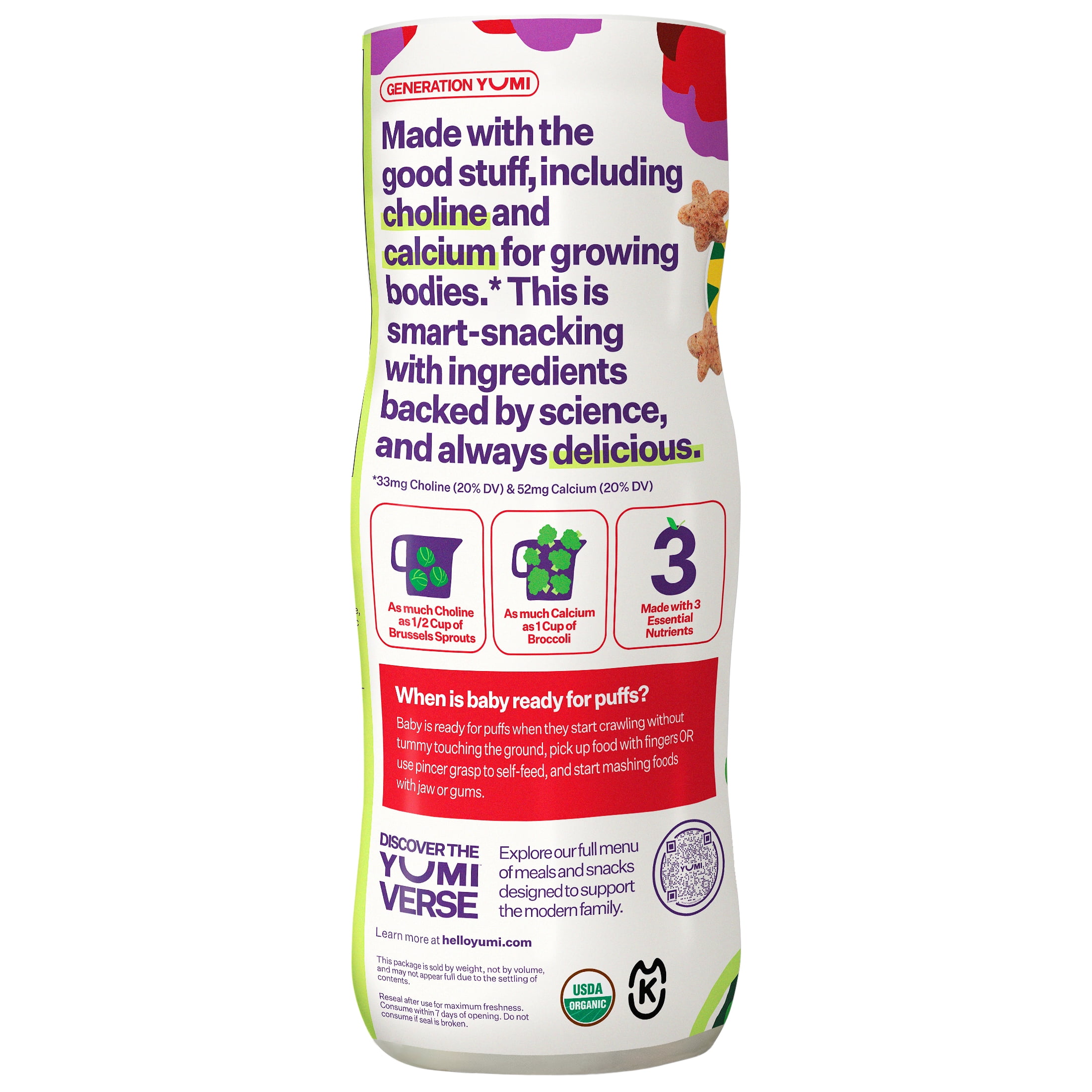 YUMI Organic Stage 3 Berry & Sweet Pea Puffs - 1.5oz