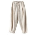 thumbnail image 3 of APEXFWDT Men's Cotton-Linen Wide-Leg Harem Pants Loose Drawstring Waist Breathable Baggy Trousers for Yoga & Sports,M,Beige, 3 of 7