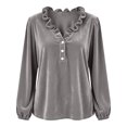thumbnail image 3 of NominalSnug Women's Velvet Tops Ruffle V Neck Dressy Casual Blouse Long Sleeve Top Elegant Vintage Party Shirt for Fall Winter, 3 of 7