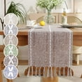 thumbnail image 2 of Farmhouse Table Runner Boho Style Linen 120 Inch Long, Handmade Rustic Table Runner with Tassels for Holiday Party Dining Room Kitchen,13x 120 inch Long Dresser Scarf,Brown, 2 of 8