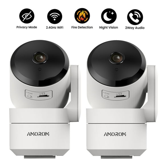 Amorom Indoor Camera for Home Security 2 Pack, 360° Baby Monitor with Motion Detection(2.4GHz Wifi)