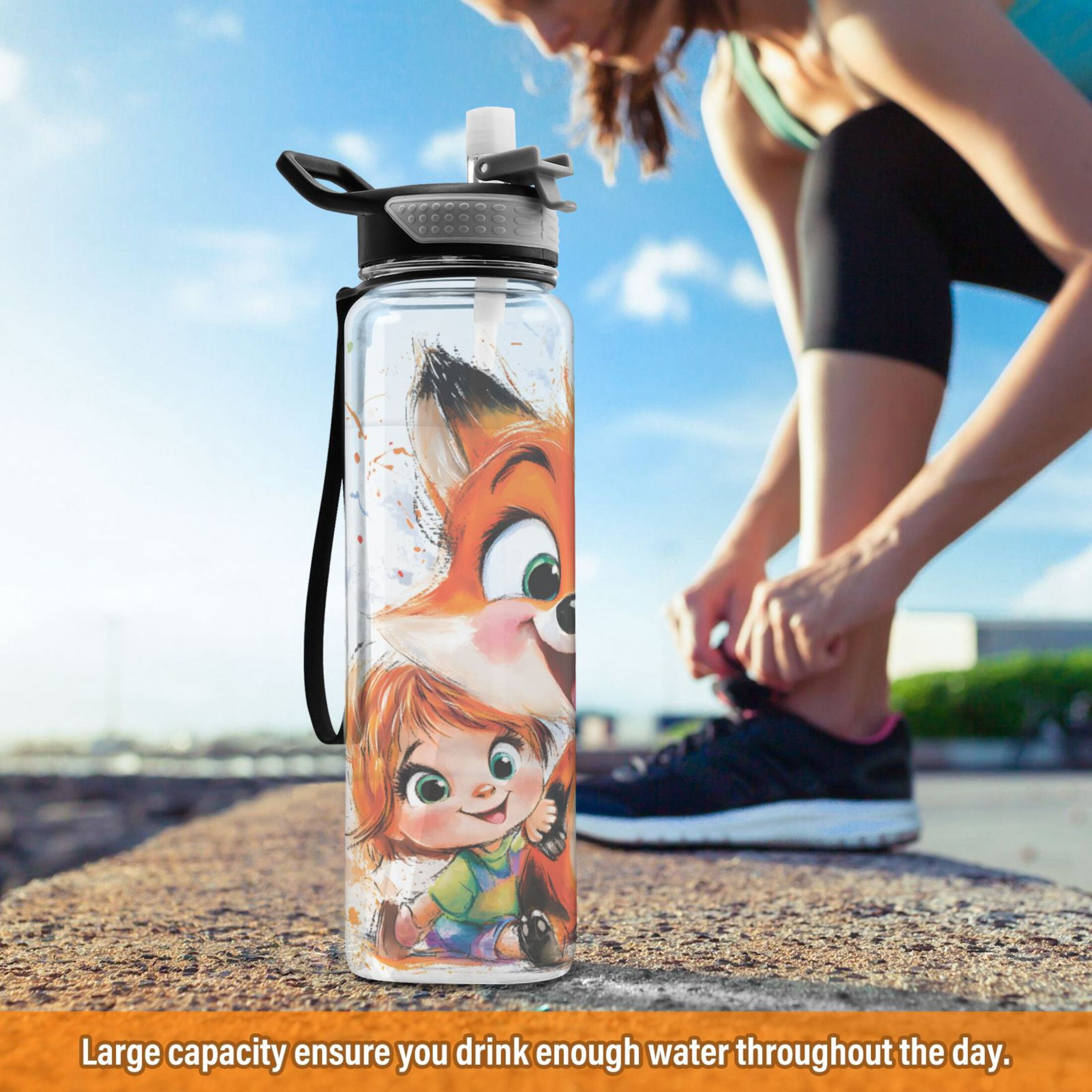 Baby and Fox 1000ml Tritan Sport Bottle Straw LeakProof Food-Grade Portable Wide Handle