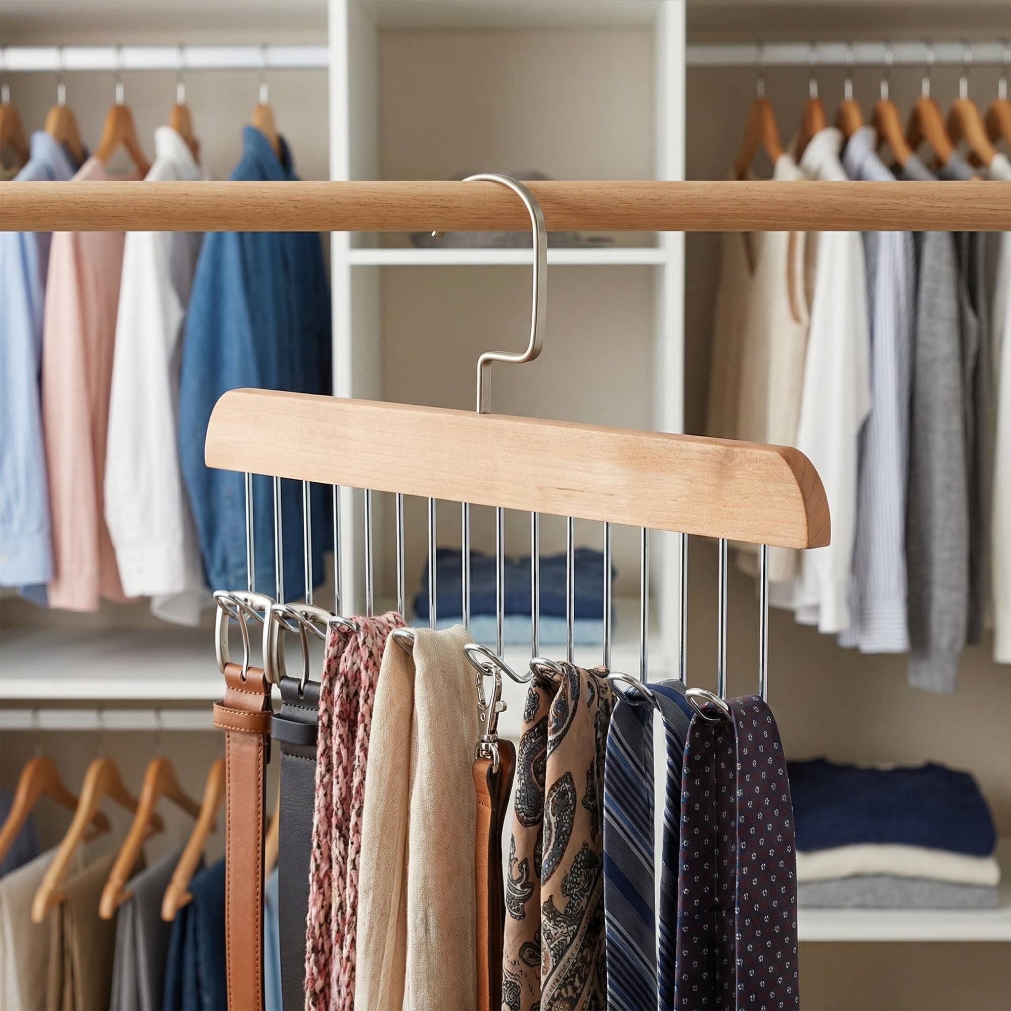 Unique Bargains 2Pcs Bra Wood Tank Top Hangers With 8 Hooks Natural 11x7.1x0.5in