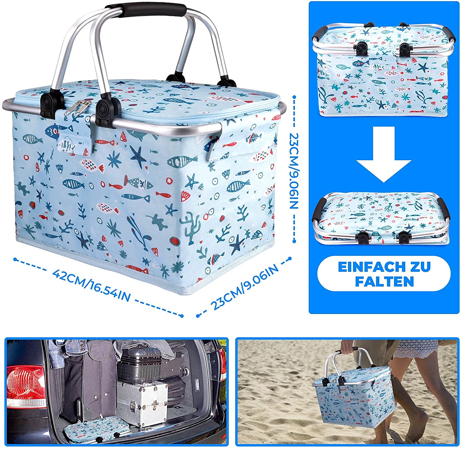 Panier Pique-Nique 25L Portable Isotherme Pliable Rouge – Sac Courses Et Déjeuner