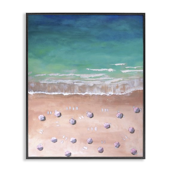 Stupell Industries Coastal Warm Blue Tide Umbrella Beach Coastal Landscape Black Framed Giclee Art, 11 x 14, by Lauren Jane