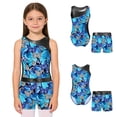 thumbnail image 2 of Aislor Girls Metallic Gymnastic Leotard 2 Piece Ballet Dance Bodysuit with Sparkly Shorts Outfits Butterfly Blue 10, 2 of 7
