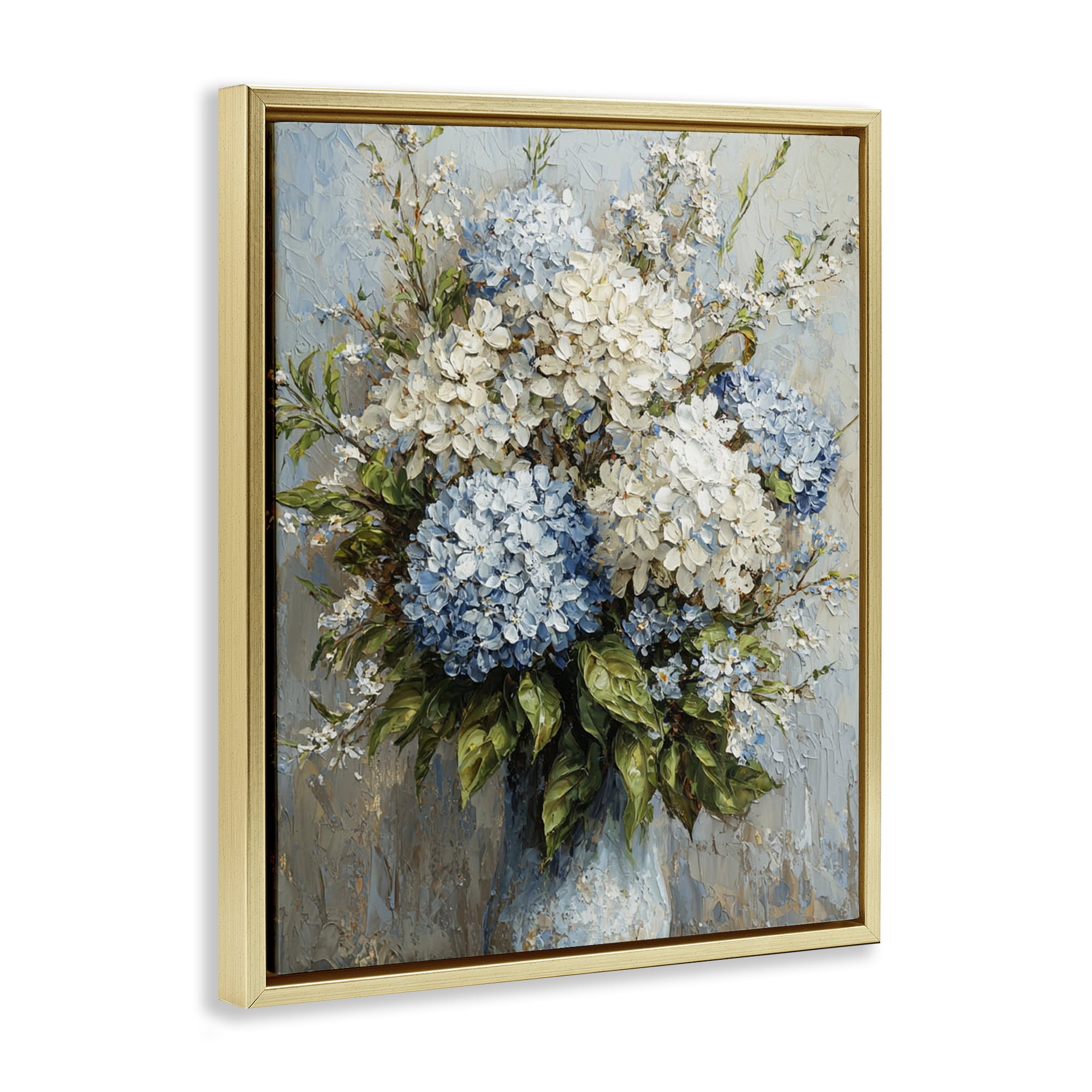 Stupell Industries Muted Classic Hydrangeas Floral Painting Gold Floater Framed Canvas Art Print Wall Art, 17 x 21