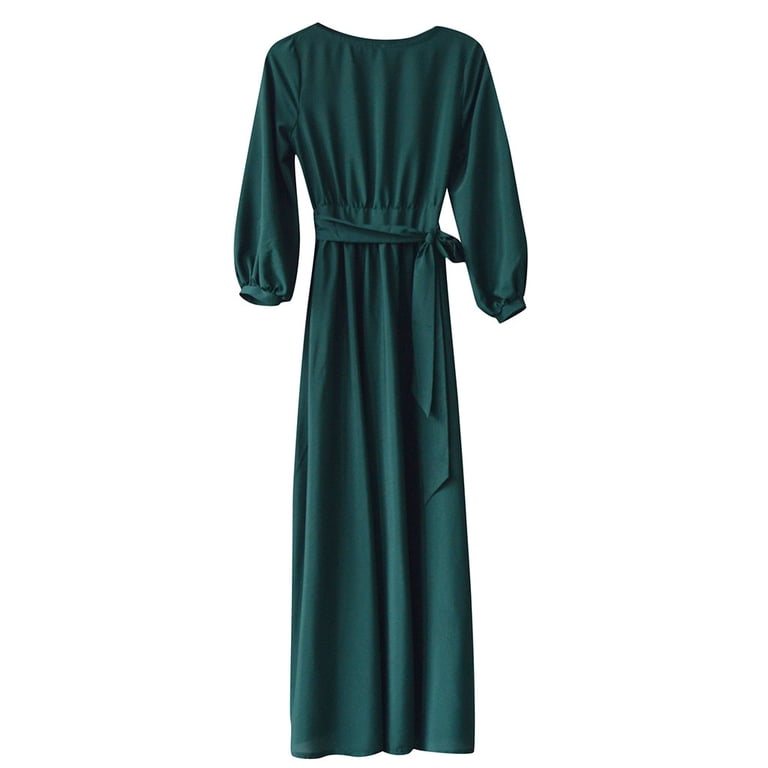 Formal Dresses For Women Lantern Sleeve Solid Long With Belt Prom Dress  Green XXXL - Walmart.com