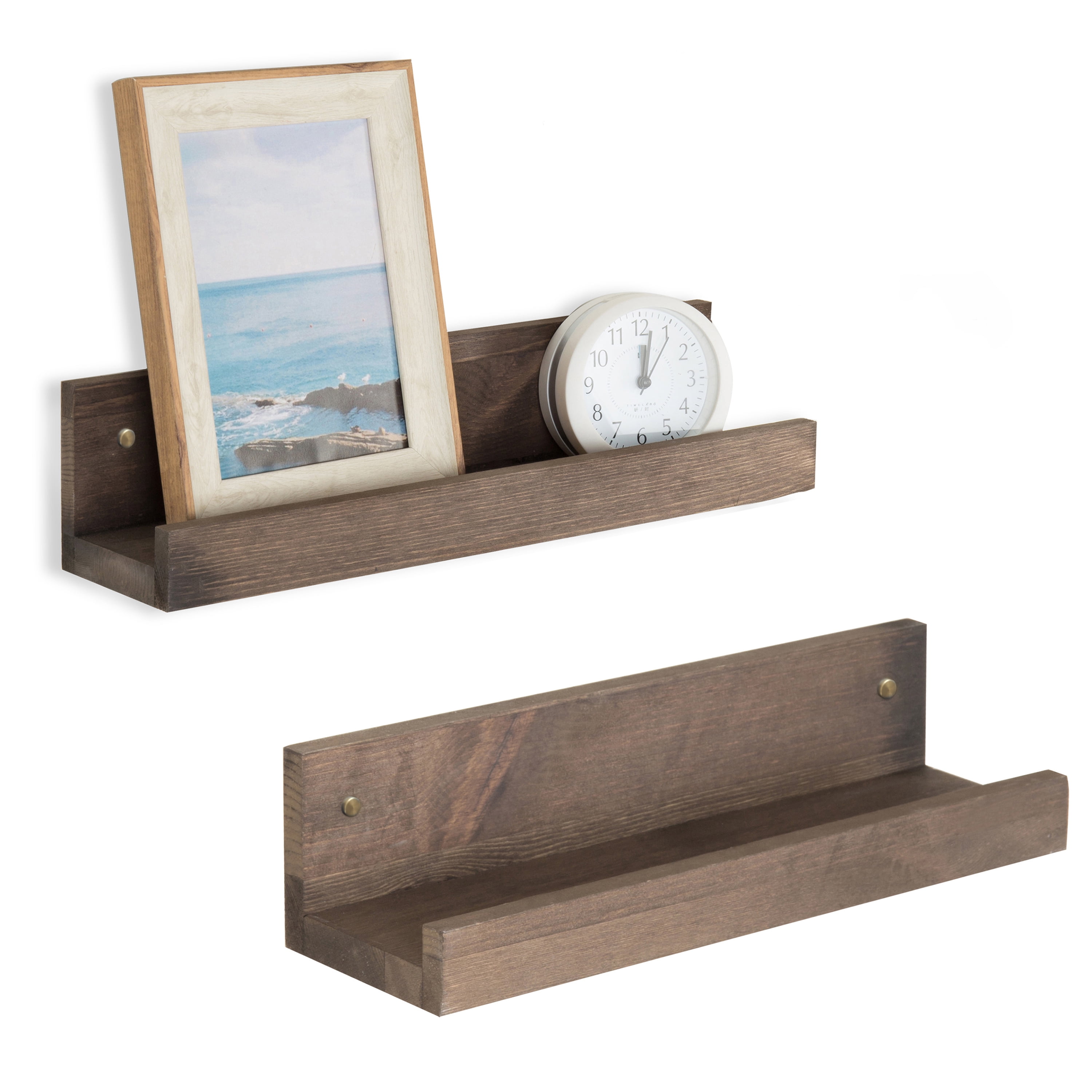 MyGift 16Inch Espresso Brown Wooden Floating Shelves, Set of 2