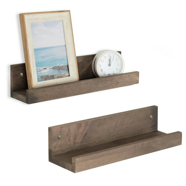 MyGift 16Inch Espresso Brown Wooden Floating Shelves, Set of 2