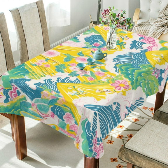 Yayeee Tablecloths 54" x 54" Rectangle Wrinkle Resistant Party Table Cover, Yellow Mountains