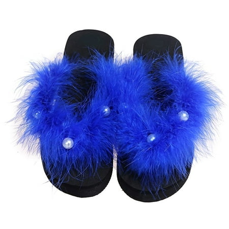 

Inkach Muffin Thick Soled Plush Slippers Women Flat Bottomed Beach Flip Flop Women
