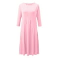 thumbnail image 4 of MSJUHEG Women'S Casual Dresses Pink Dress Women'S Fashion Casual Solid Dress Round Neck Long Sleeve Mid Calf Swing Dress Womens Dresses Pink M, 4 of 4