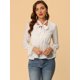 thumbnail image 3 of Blusa Unique Bargains Allegra K Cuello de pajarita Semitransparente Lunares Mujer XS Blanco, 3 of 6