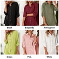 thumbnail image 3 of Moda mujer camisa de color sólido cuello vuelto manga larga de un solo pecho camisa suelta informal Abanopi Rosa/Grande, 3 of 6