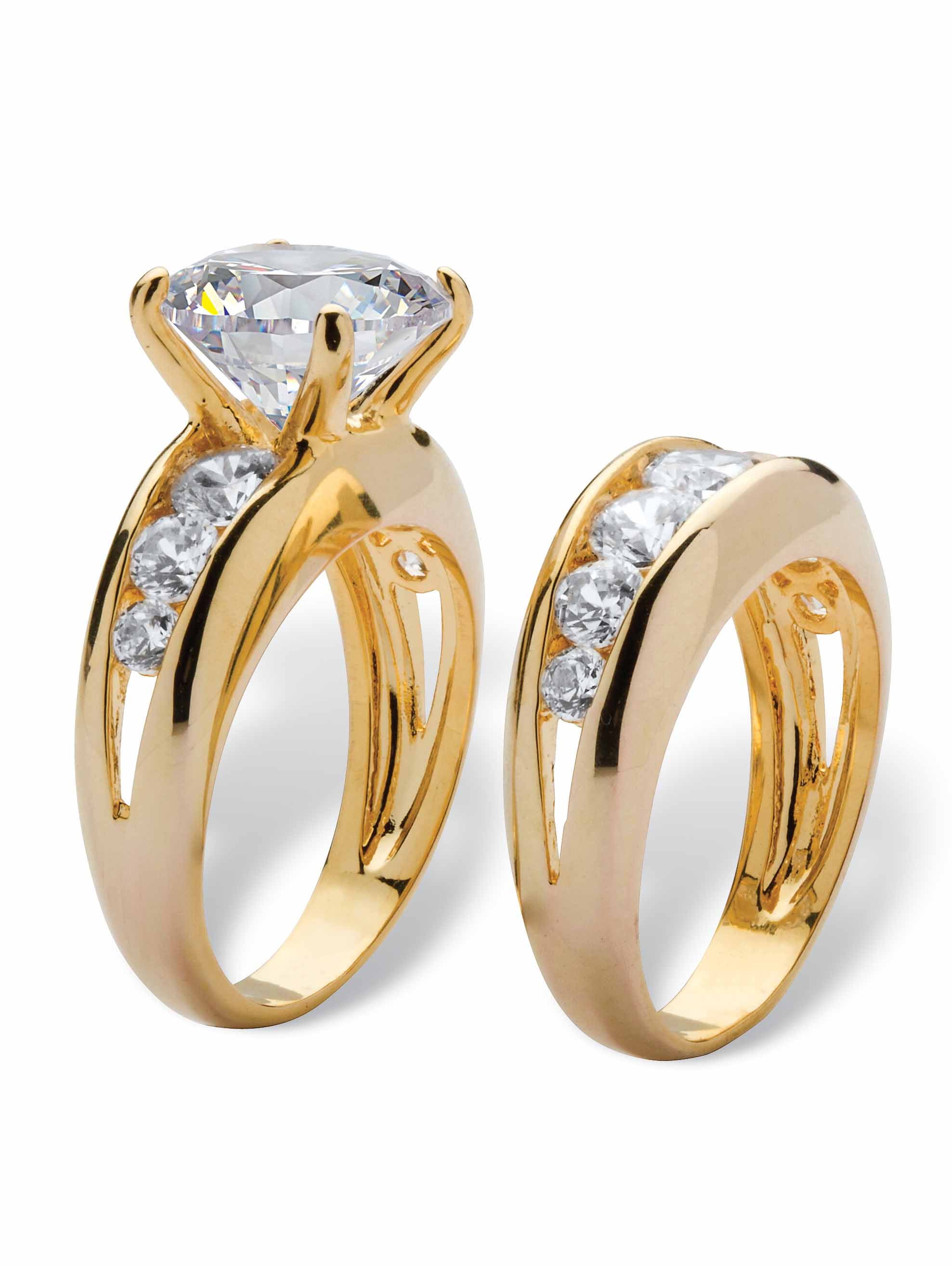 PalmBeach Jewelry Round Cubic Zirconia Two-Piece Bridal Set 6.09 TCW Gold-Plated or Silvertone