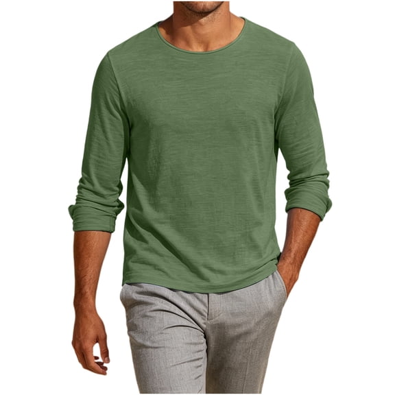 Guluxicc Men's Cotton Long Sleeve Shirts Breathable Crew Neck Pullover Classic Fit T Shirts Summer Casual Outfits