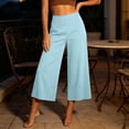 thumbnail image 2 of Stamzod Palazzo Capri Pants for Women Summer Flowy High Waisted Wide Leg Capris Dressy Casual Lounge Gaucho Pants with Pockets Light Blue S, 2 of 6