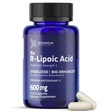 GeroNova Research Bio-Enhanced R-Alpha Lipoic Acid, Supports Healthy Nerves, 600 mg 120 Caps