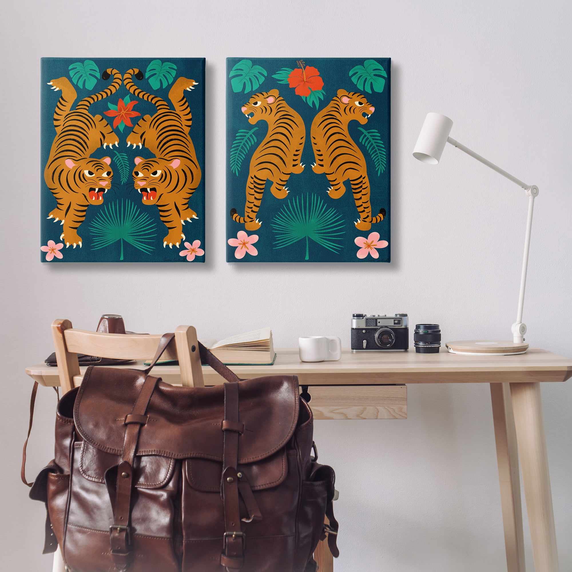 Stupell Industries Twin Jungle Tigers Animals Painting Wrapped Canvas Art Print Wall Art, 24 x 30, Set of 2