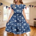 thumbnail image 2 of MKOSPLRT Cute Girls Independence Day Dress Summer Floral Printed Round Neck Double Ruffle Sleeve Sundress Casual Holiday Party Clothes for Girls 5-14 Years, 2 of 9