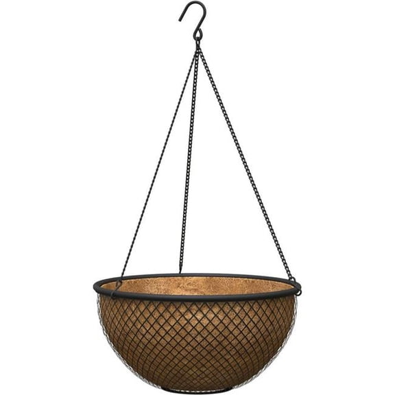 Panacea Products 80269 14 in. Tube & Mesh Hanging Basket with Coco Liner - Brown
