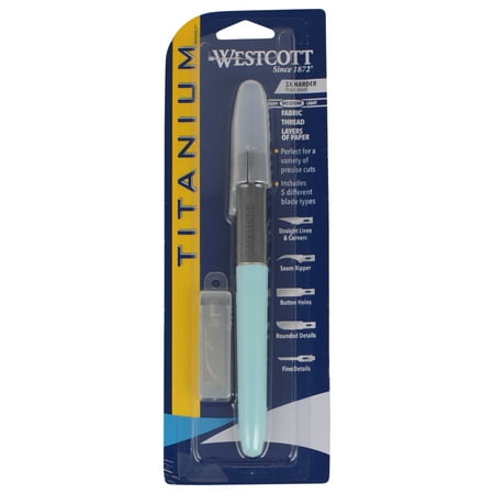 Westcott Craft Knife with 5 Titanium Bonded Replacement Blades, for Craft & Sewing, Blue, 1-Count