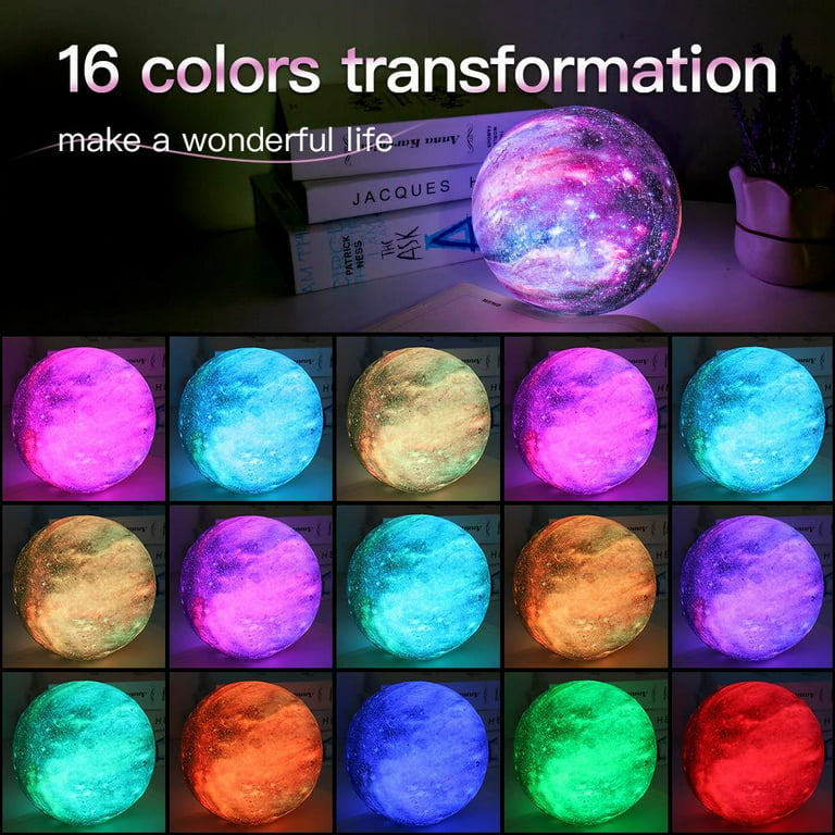 BRIGHTWORLD Moon Lamp Kids Night Light Galaxy Lamp 5.9 inch 16 Colors LED  3D Star Moon Light with Wood Stand, Remote & Touch Control USB Rechargeable