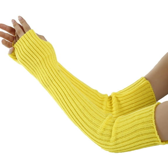 NUZYZ Women Stretchy Long Sleeve Fingerless Gloves Warm Knitted Mittens Arm Warmers