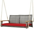 thumbnail image 1 of Topbuy 2-Person Wicker Loveseat Rattan Porch Swing Chair with 1 Seat Cushion and 2 Hanging Ropes, Red, 1 of 7