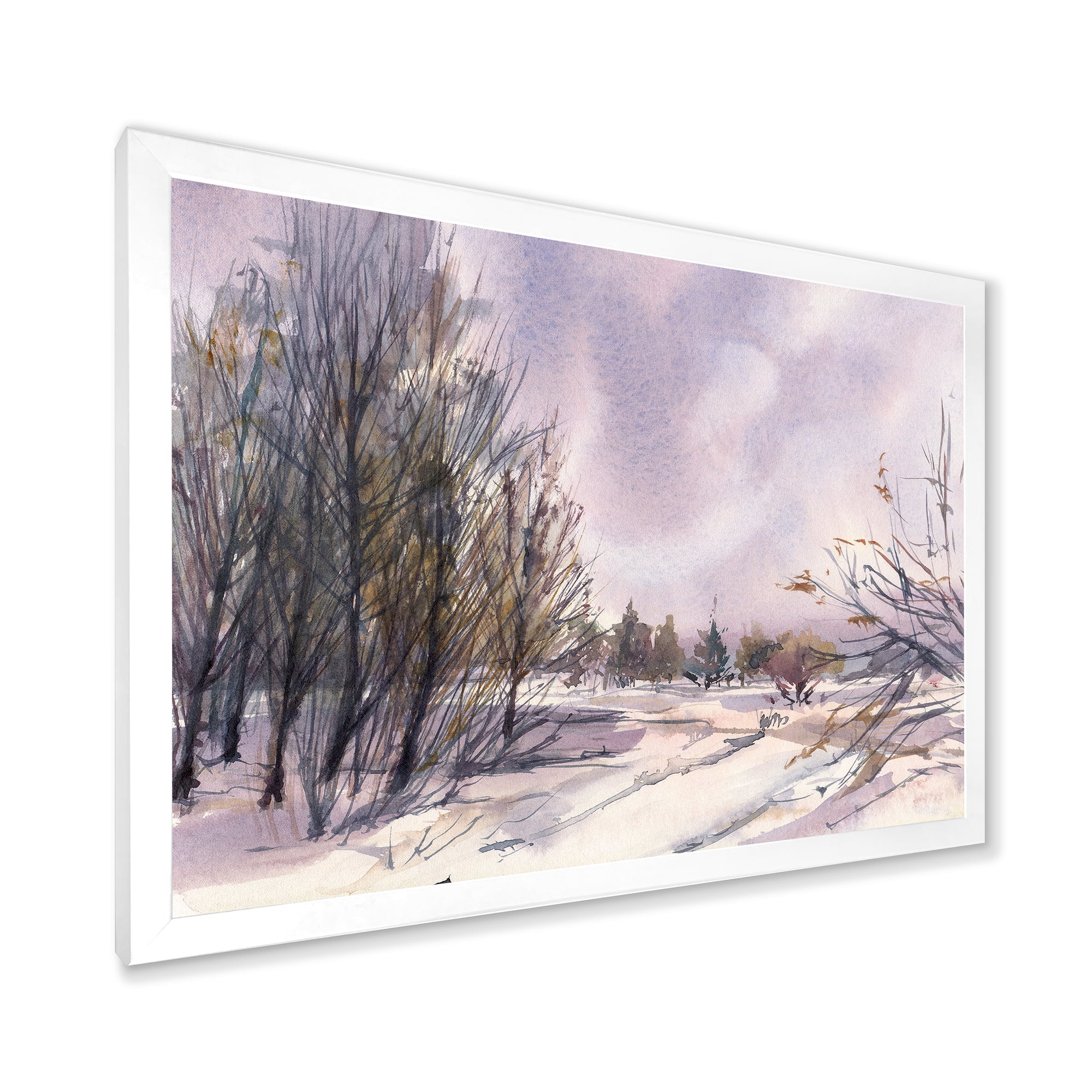 Designart 'Purple Snowy Tones With Winter Landscape' Traditional Framed Art Print
