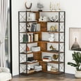 thumbnail image 2 of 7-Tier Corner Bookshelf, Modern Industrial L-Shaped Bookcase with Metal Frame, Large Storage Book Shelf for Living Room Bedroom Office (Brown), 2 of 9