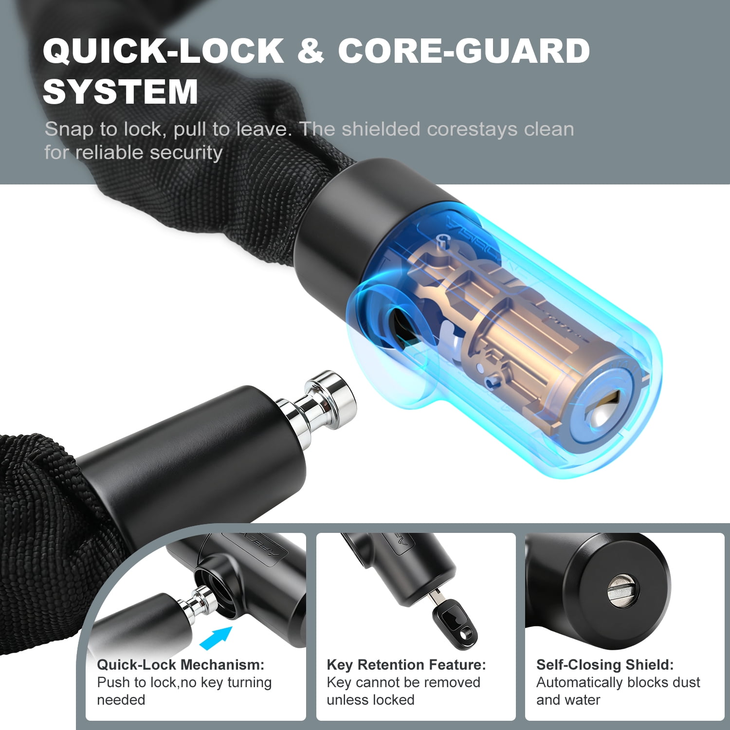 Apecyc 3.9FT Heavy Duty Bike Chain Lock, 8mm Security Bicycle Lock with Auto-Shutter & 2 Keys for Motorcycle, Gates, Sheds