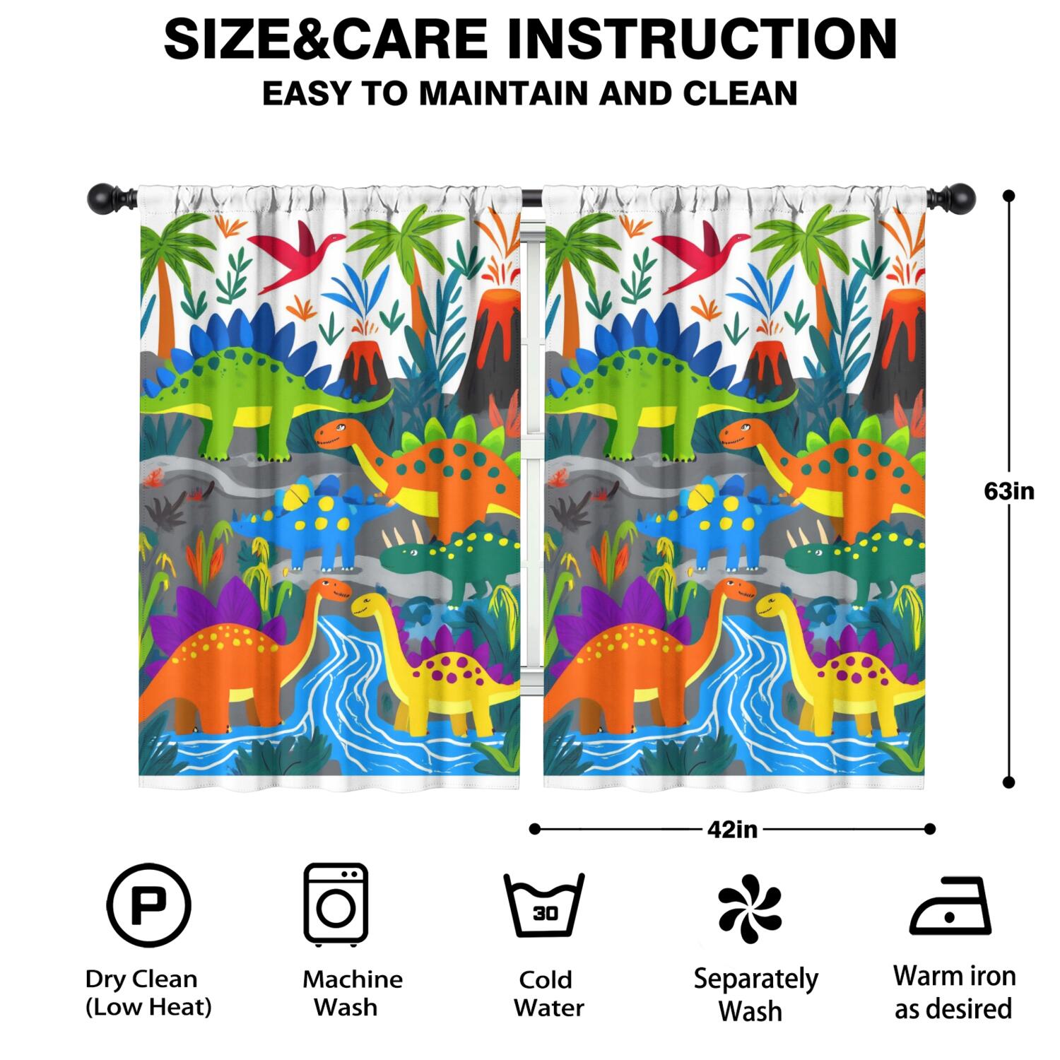 Blackout Kids Curtains,Cute Dinosaur Pattern Childrens Insulated Curtains Set Of 2,Bedroom Essentials,Toddler Room Decor 42x63in(106x160cm)
