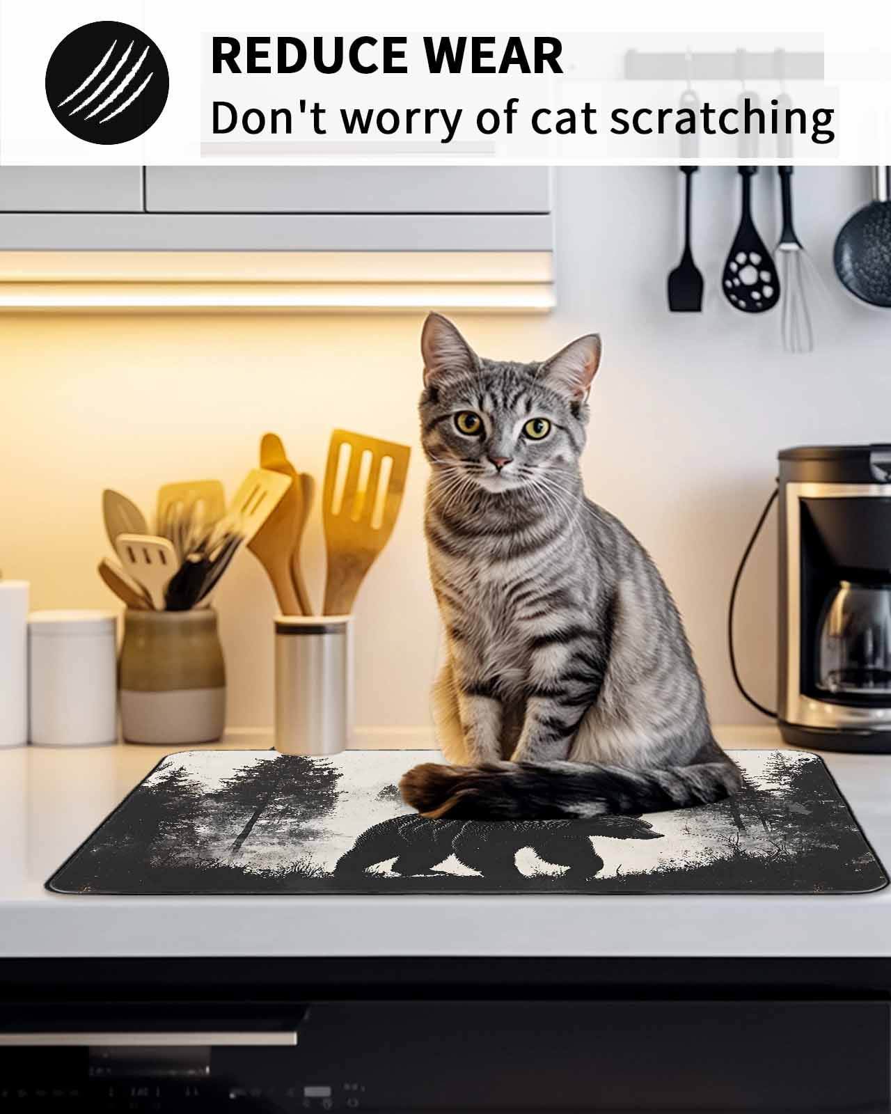 Brown Bear Forest Silhouette Stove Top Covers for Electric Stove, 28'x20'' Vintage Animal Tree Glass Ceramic Stove Cover Foldable Rubber Mat Heat Resistant Cooktop Protector for Kitchen