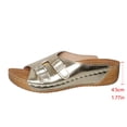 thumbnail image 6 of Womens Gold Wedge Sandals Double Buckle Slide Sandals PU Faux Leather Adjustable Open Toe Comfortable Casual Summer Shoes,Size 9.5, 6 of 9