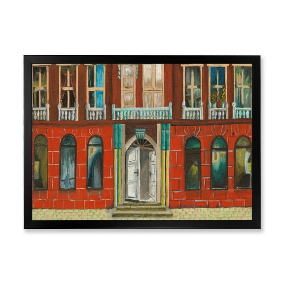 Designart 'Vintage Red Facade of Shop In Paris II' French Country Framed Art Print