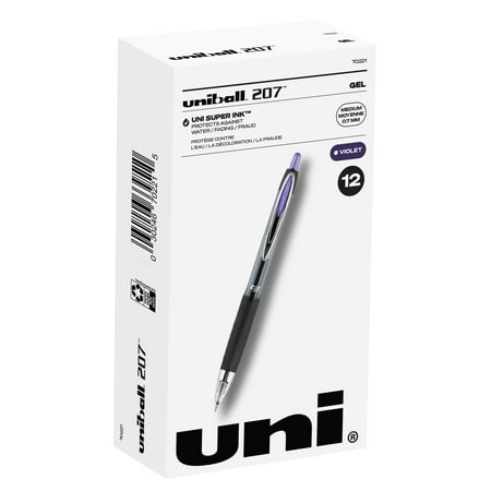 uniball 207 Retractable Gel Pen, Medium Point, 0.7 mm, Violet Purple Ink, 12 Count