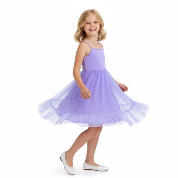 Girls Summer Spaghetti Strap Dresses Flowy Ruched Smocked Back Casual Beach Midi Tulle Sundress for 3-12 Years