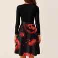 thumbnail image 7 of Halloween Dresses for Women Castle Printed Long Sleeve Fall Swing Dress Bat Cocktail V-Neck Classic Tea Length Dress with Belt M, 7 of 7