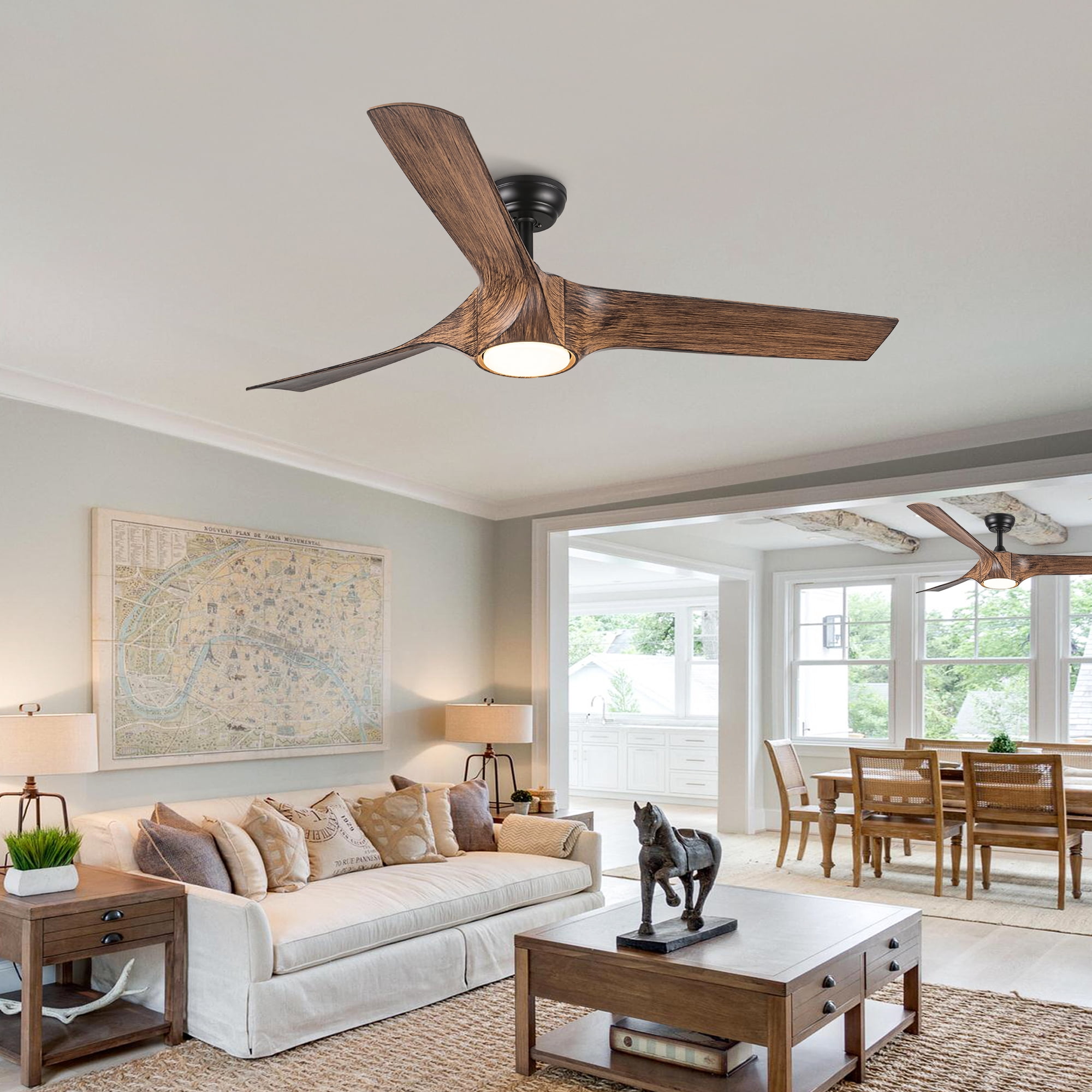 Wellspeed 56 in. 3 Blades Indoor Faux Wood Ceiling Fan with LED Light Kit and Remote Control