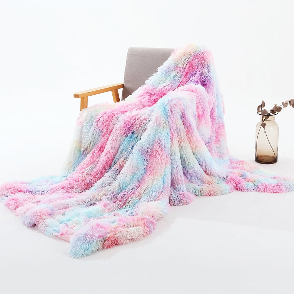 YLHHOME Tie Dye Reversible Long Shaggy Blanket Velvet Throw Rug Sofa