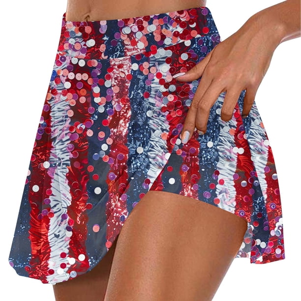 Faldas de Verano para Mujeres Falda de Tenis Atlético Plisado Estampado Hoja Elástico Pantalones Cortos de Yoga con Forro