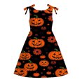 thumbnail image 5 of Vividxx Toddler Girl Halloween Dress Pumpkin Print Sleeveless Tie-Shoulder A-Line Swing Dress Fall Party Outfit for Kids 3-4 Years, 5 of 5