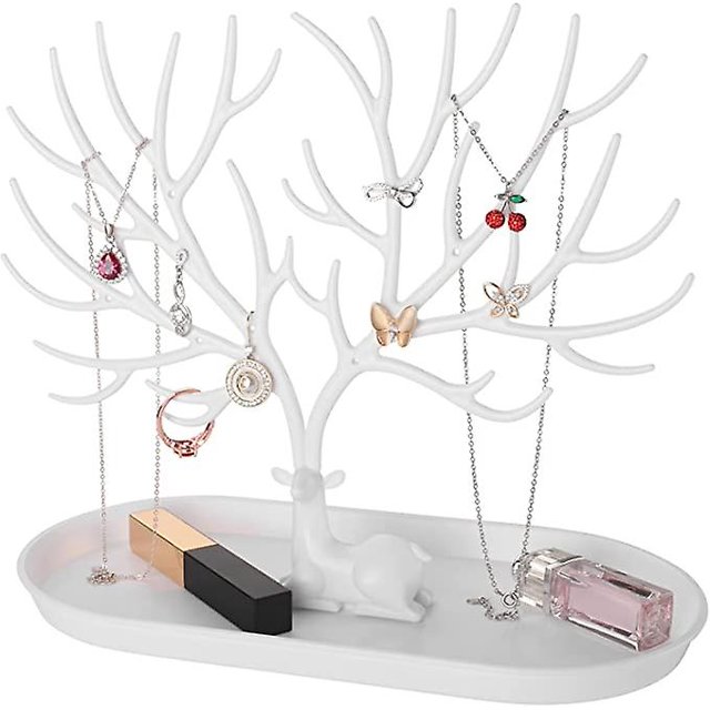 Bandeja de plástico para joyería con soporte 2 en 1 para árbol de joyería (blanco) 22 * 25 * 15 cm