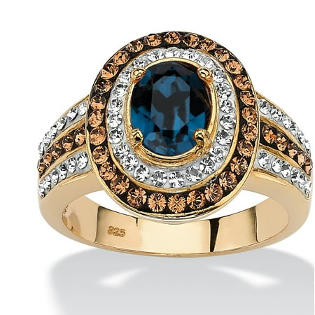 Movement Jewellery Clasp Sapphire Crystal (Oval-Cut Sapphire Blue Crystal Halo Ring with Chocolate Crystal Accents MADE WITH SWAROVSKI ELEMENTS in 18k Gold over Sterling)