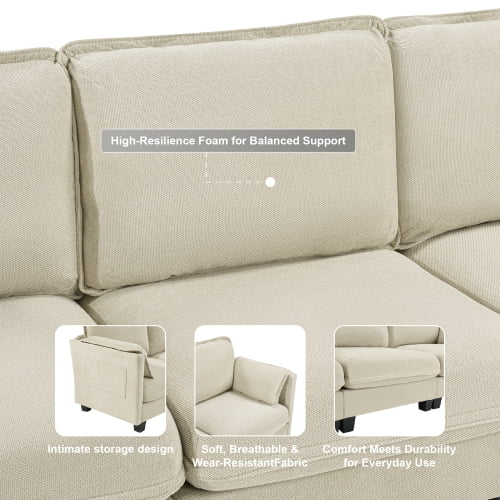 Howcool Cloud Couch Modular Sectional Sofa 3 Seat 93" L Shaped Convertible Couch Chenille Thick Cushion with Ottoman, Removable & Washable Cover for Living Room,Beige