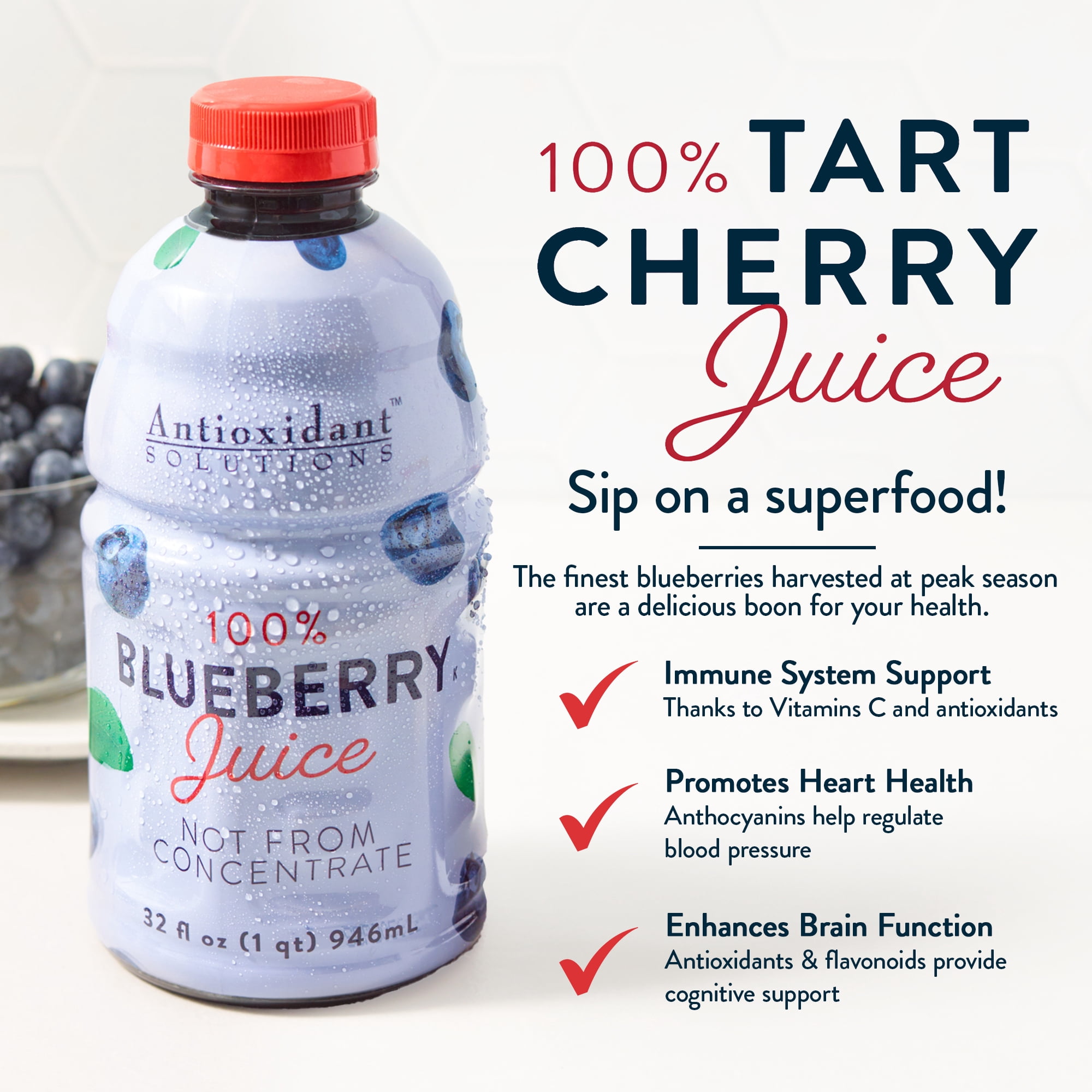 (2 pack) Antioxidant Solutions 100% Blueberry Juice Not from Concentrate, 32 fl oz