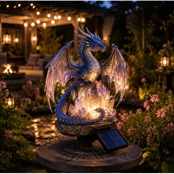 2026 Solar Dragon Crystal Garden Light, Glowing Fantasy Outdoor Yard Decor with Solar Panel, Resin Dragon Stake Light for Patio Lawn Pathway Decoration